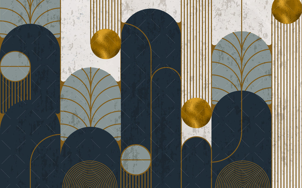 Navy Gold Art Deco Arch Wallpaper : Luxe Geometric Mural - View 2