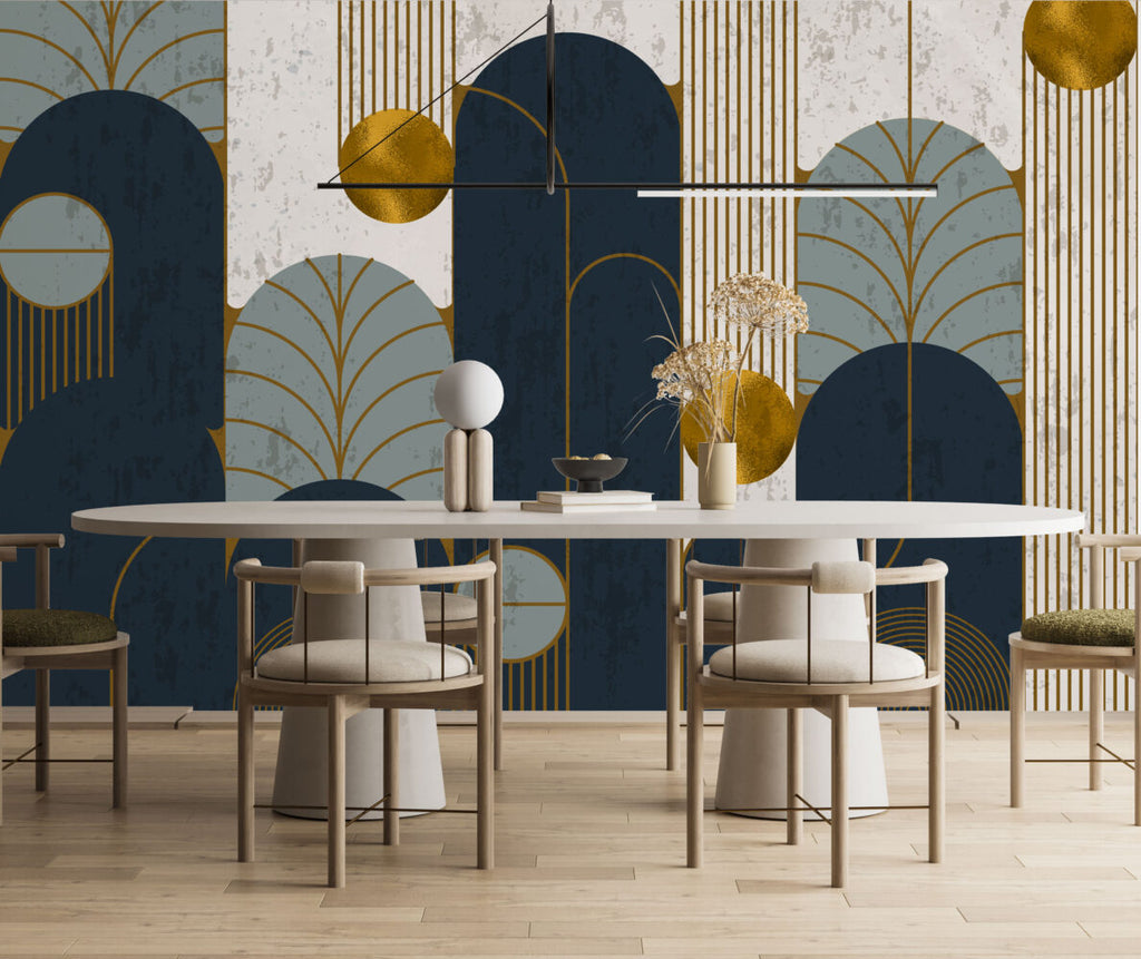 Navy Gold Art Deco Arch Wallpaper : Luxe Geometric Mural - View 4