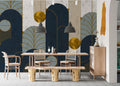 Navy Gold Art Deco Arch Wallpaper : Luxe Geometric Mural
