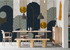 Navy Gold Art Deco Arch Wallpaper : Luxe Geometric Mural