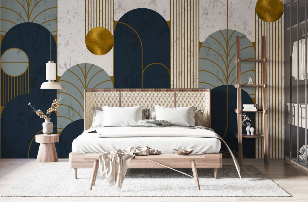 Navy Gold Art Deco Arch Wallpaper : Luxe Geometric Mural - View 3