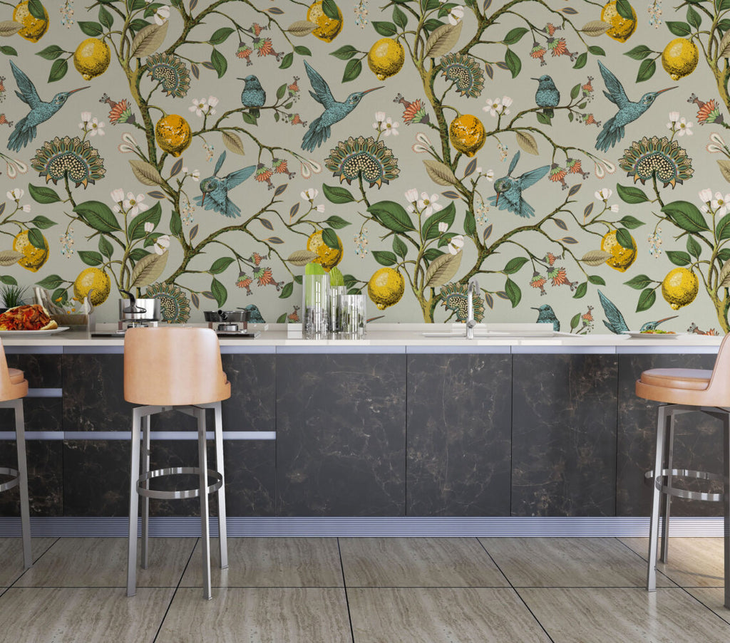 Lemon Branch Bluebird Wallpaper : Vintage Botanical Pattern - View 4