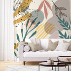 Teal Leaf Abstract Wallpaper : Mid-Century Shapes Mural - View 4