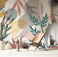 Teal Leaf Abstract Wallpaper : Mid-Century Shapes Mural