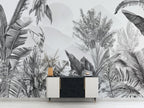 Black and White Tropical Leaf Wallpaper : Monochrome Jungle Mural - View 4