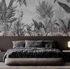 Black and White Tropical Leaf Wallpaper : Monochrome Jungle Mural - View 3