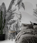 Black and White Tropical Leaf Wallpaper : Monochrome Jungle Mural