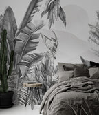 Black and White Tropical Leaf Wallpaper : Monochrome Jungle Mural