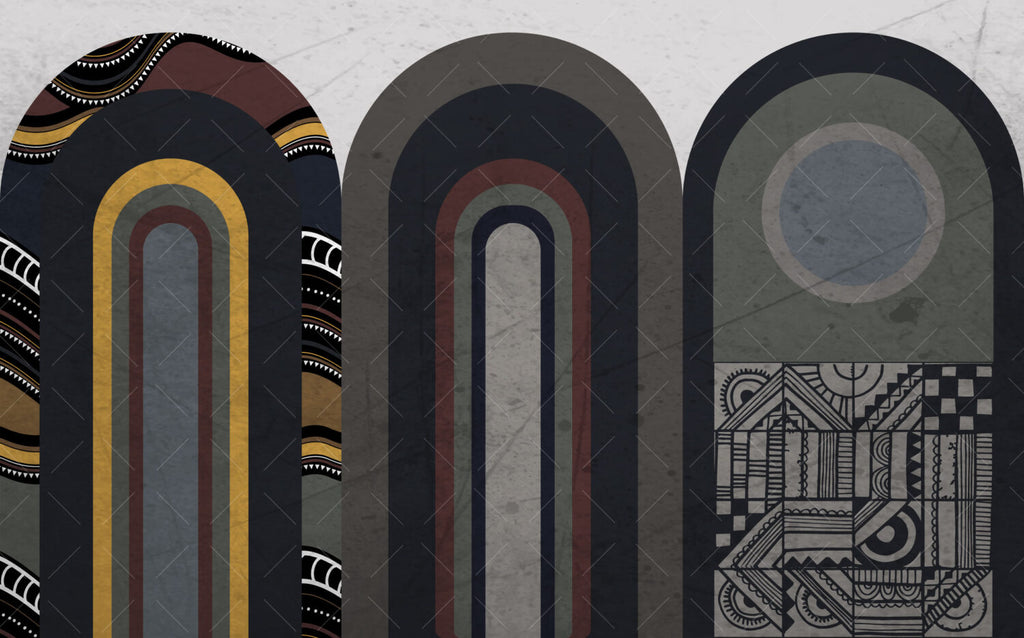 Dark Ethnic Arch Wallpaper : Boho Striped Geometric Mural - View 2