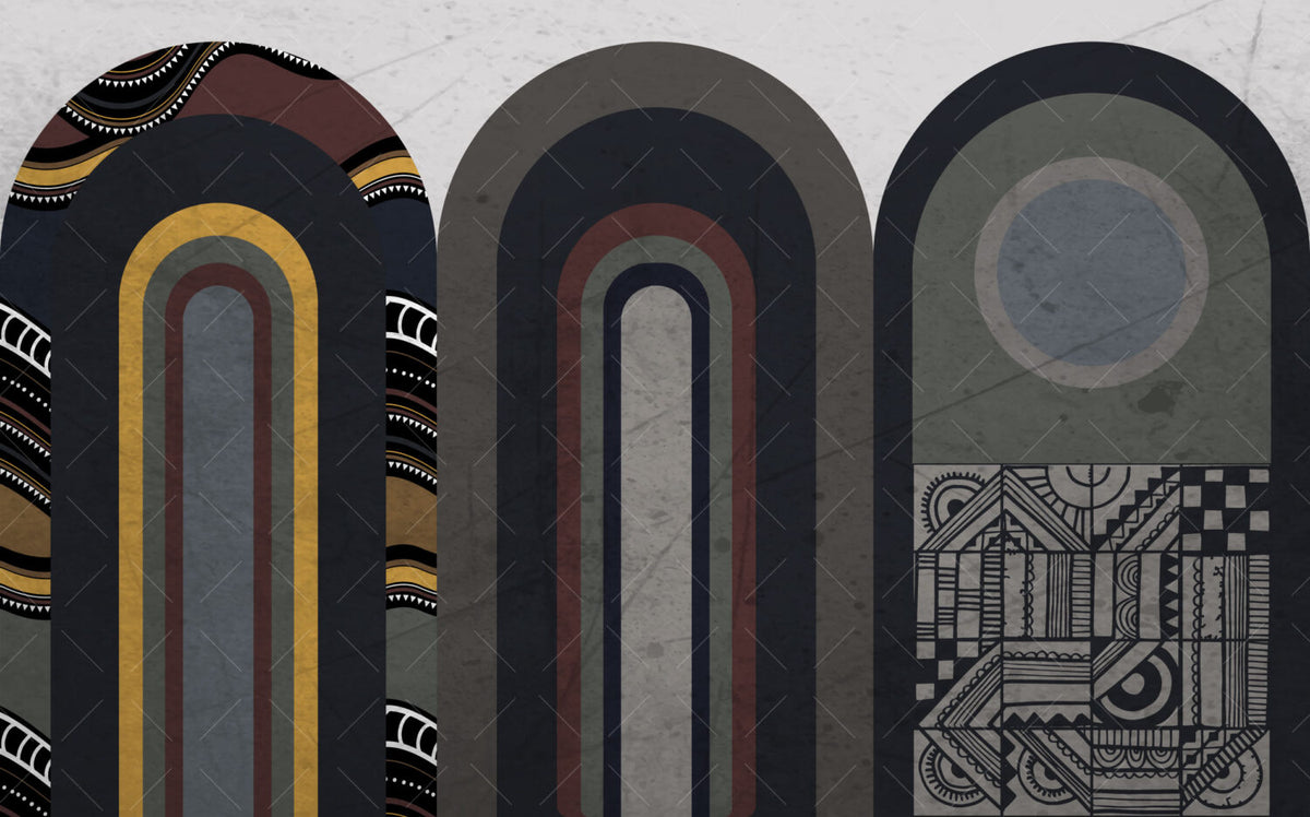 Dark Ethnic Arch Wallpaper : Boho Striped Geometric Mural - View 2