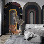 Dark Ethnic Arch Wallpaper : Boho Striped Geometric Mural - View 3