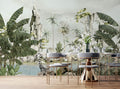 Lakeside Tropical Palm Wallpaper : Soft Green Jungle Mural