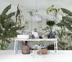 Lakeside Tropical Palm Wallpaper : Soft Green Jungle Mural - View 4