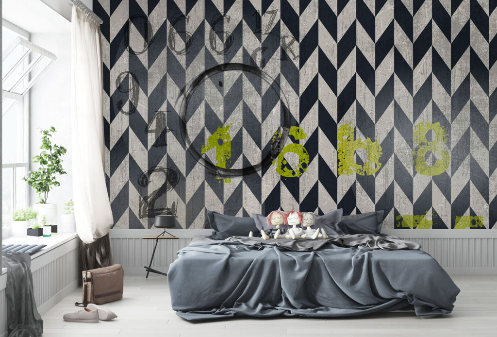 Green Plant Chevron Wallpaper : Modern Geometric Art Mural - View 3