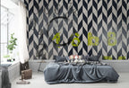 Green Plant Chevron Wallpaper : Modern Geometric Art Mural - View 3