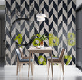 Green Plant Chevron Wallpaper : Modern Geometric Art Mural