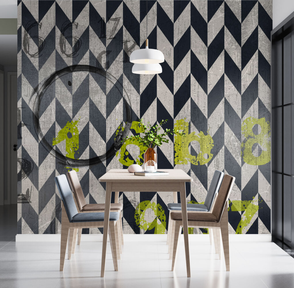 Green Plant Chevron Wallpaper : Modern Geometric Art Mural