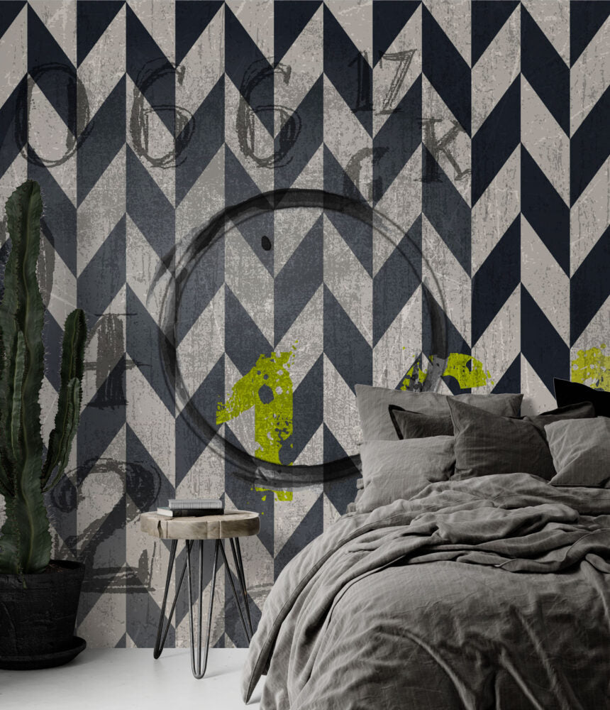 Green Plant Chevron Wallpaper : Modern Geometric Art Mural - View 4