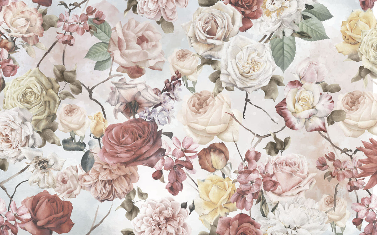 Soft Rose Bouquet Wallpaper : Romantic Floral Mural - View 2