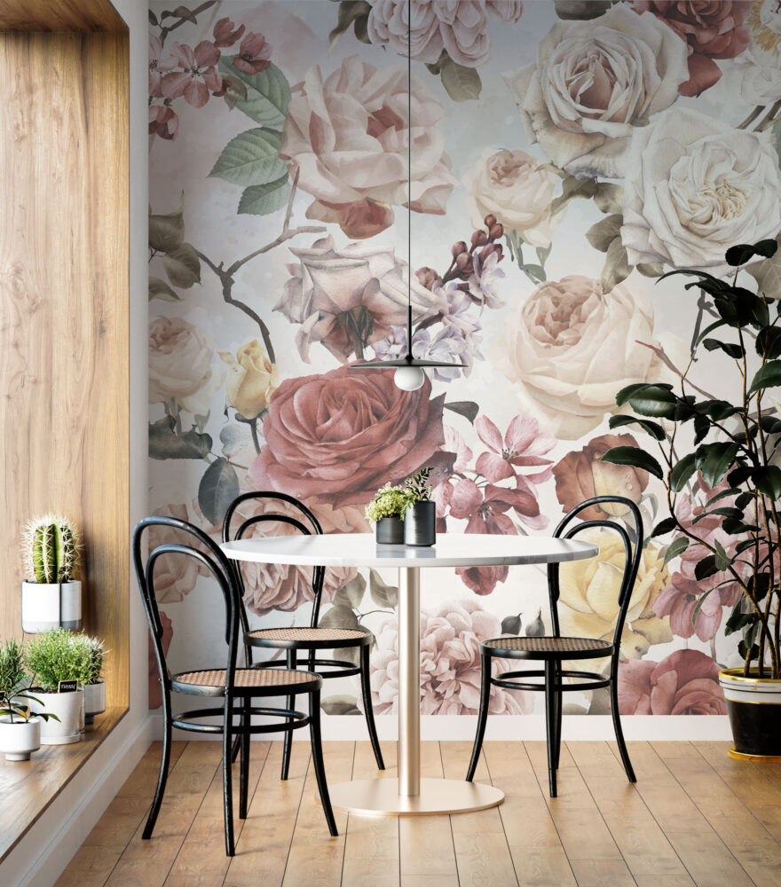 Soft Rose Bouquet Wallpaper : Romantic Floral Mural