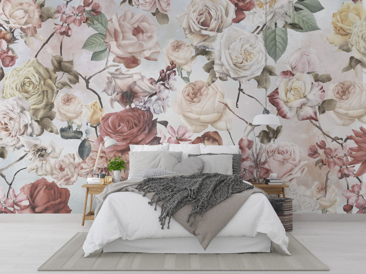 Soft Rose Bouquet Wallpaper : Romantic Floral Mural - View 4