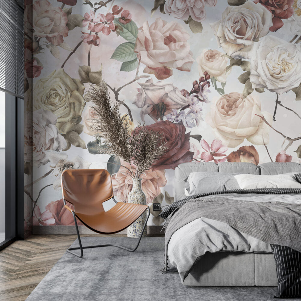 Soft Rose Bouquet Wallpaper : Romantic Floral Mural - View 3