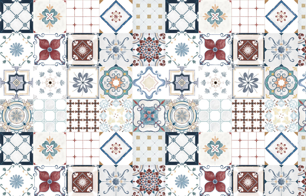 Patchwork Tile Wallpaper : Mediterranean Ethnic Pattern - View 2