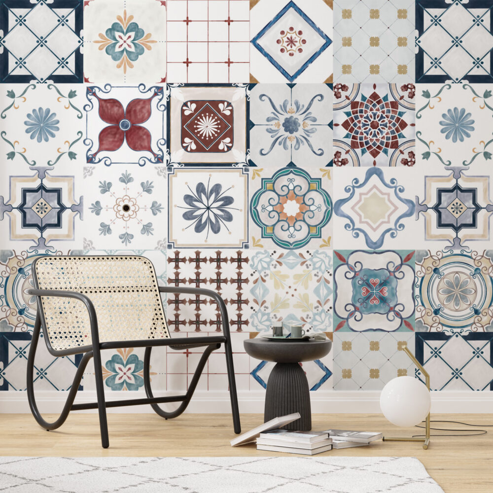 Patchwork Tile Wallpaper : Mediterranean Ethnic Pattern