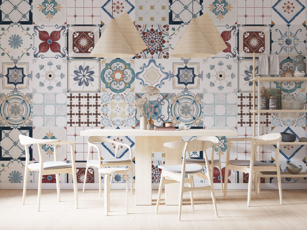 Patchwork Tile Wallpaper : Mediterranean Ethnic Pattern - View 3