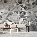Black and White Rose Wallpaper : Textured Monochrome Floral Mural - View 4