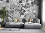 Black and White Rose Wallpaper : Textured Monochrome Floral Mural - View 3