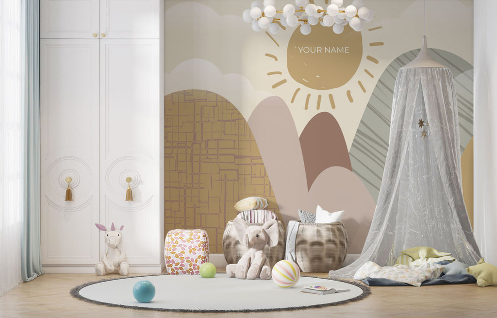 Boho Sun Hills Wallpaper : Neutral Kids Room Mural - View 4