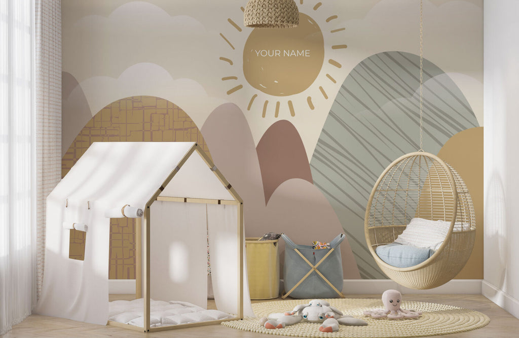 Boho Sun Hills Wallpaper : Neutral Kids Room Mural