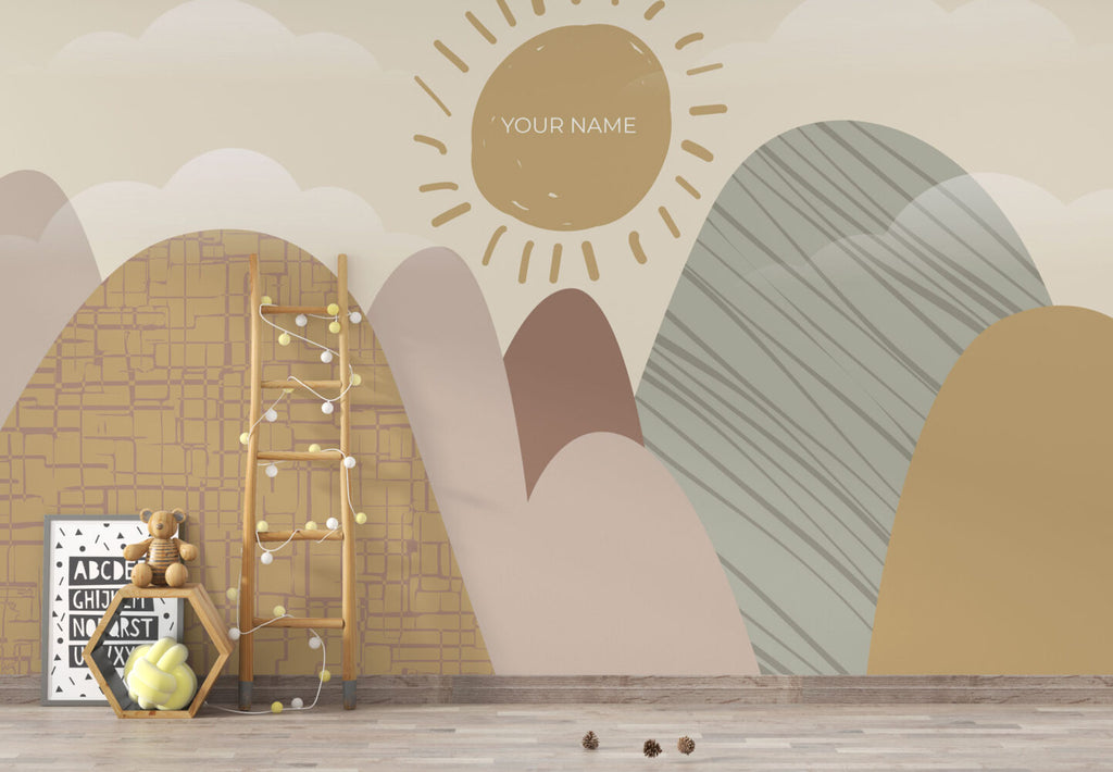 Boho Sun Hills Wallpaper : Neutral Kids Room Mural - View 3