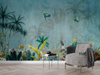 Turquoise Palm Sketch Wallpaper : Tropical Leaf Mural - View 4