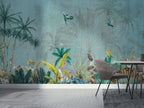 Turquoise Palm Sketch Wallpaper : Tropical Leaf Mural - View 3