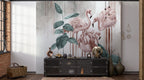 Distressed Flamingo Leaf Wallpaper : Teal and Pink Tropical Mural - View 3