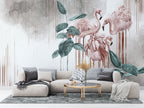 Distressed Flamingo Leaf Wallpaper : Teal and Pink Tropical Mural - View 4