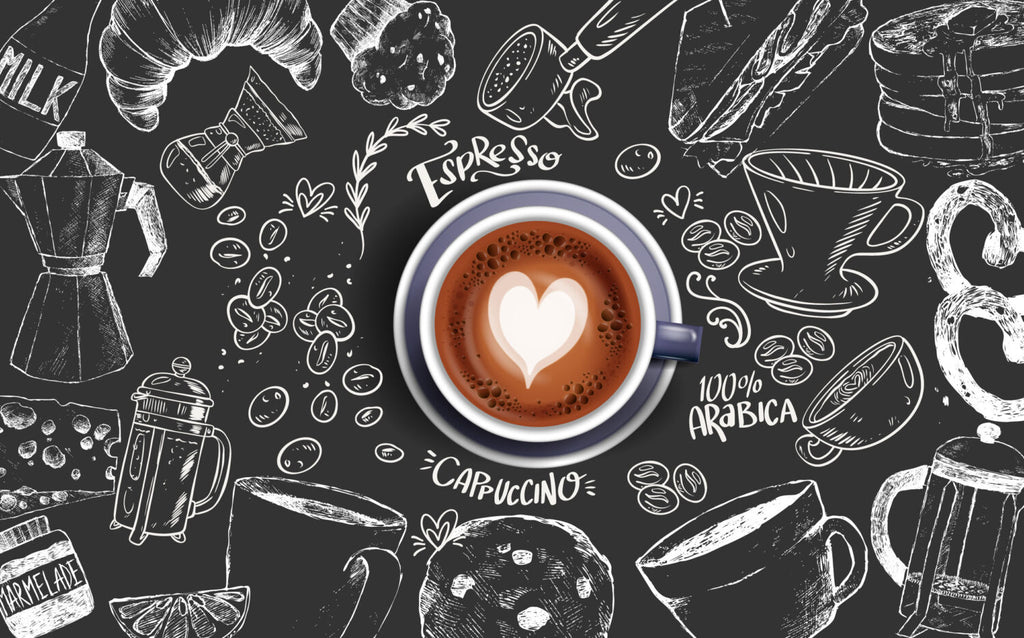 Coffee Chalkboard Wallpaper : Latte Art Café Mural - View 2