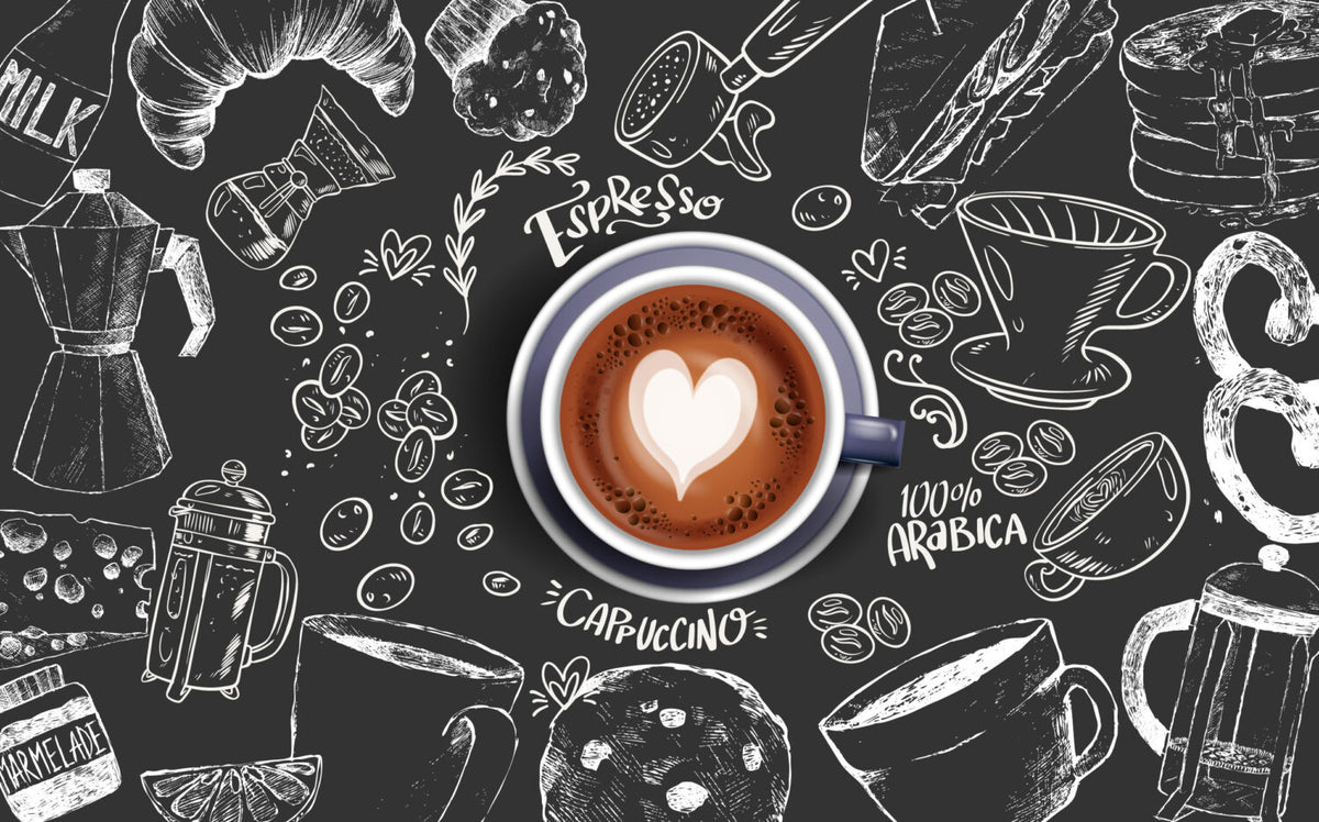 Coffee Chalkboard Wallpaper : Latte Art Café Mural - View 2