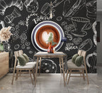 Coffee Chalkboard Wallpaper : Latte Art Café Mural