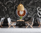 Coffee Chalkboard Wallpaper : Latte Art Café Mural - View 3