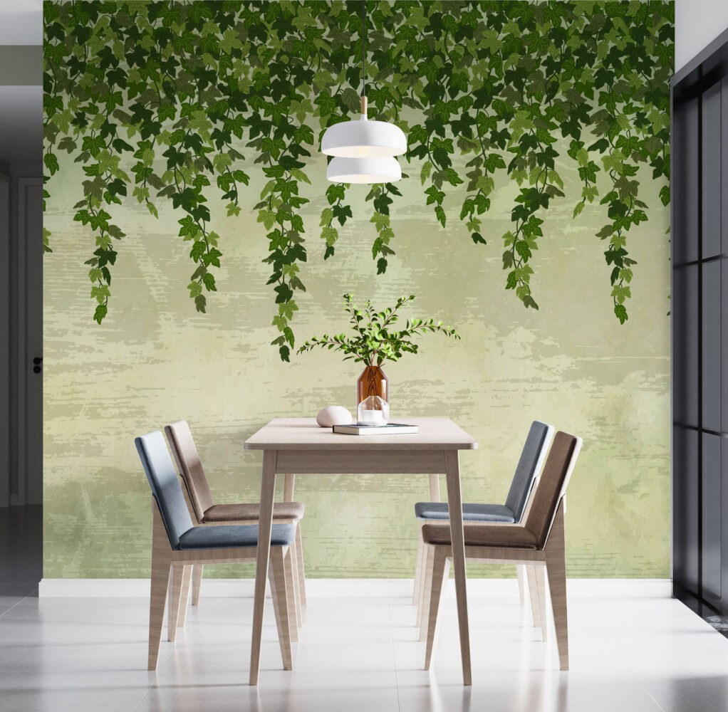 Hanging Ivy Wallpaper : Pale Green Vine Mural - View 3