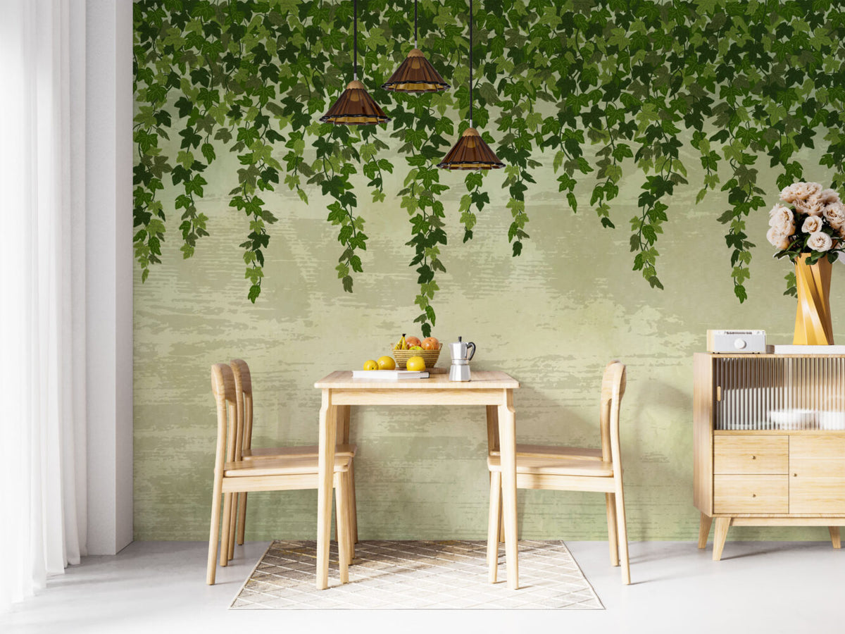 Hanging Ivy Wallpaper : Pale Green Vine Mural - View 4