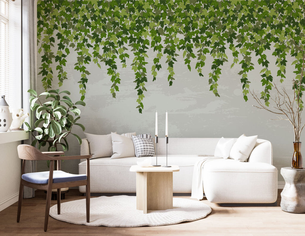 Hanging Ivy Grey Wallpaper : Soft Grey Vine Mural - View 4