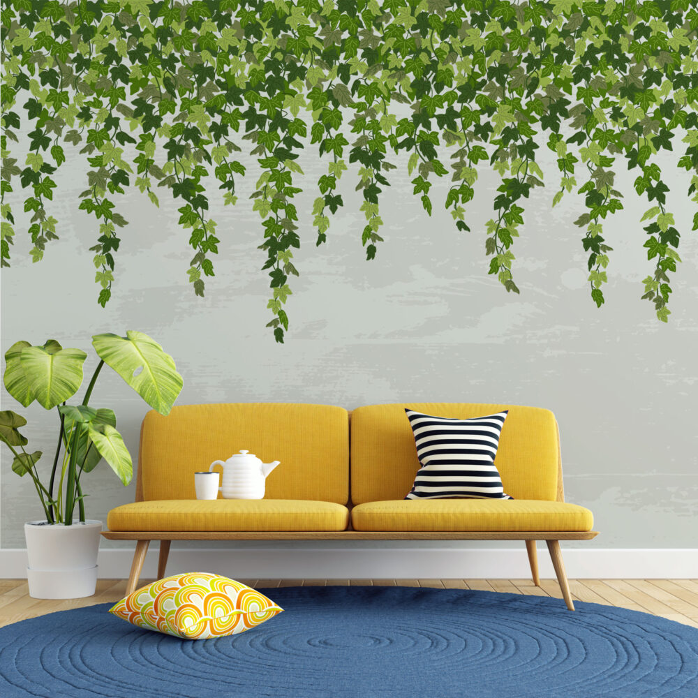 Hanging Ivy Grey Wallpaper : Soft Grey Vine Mural - View 5
