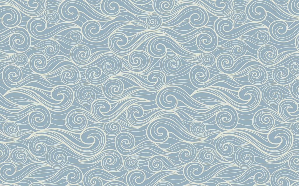 Blue Swirl Wave Wallpaper : Line Art Ocean Pattern - View 2