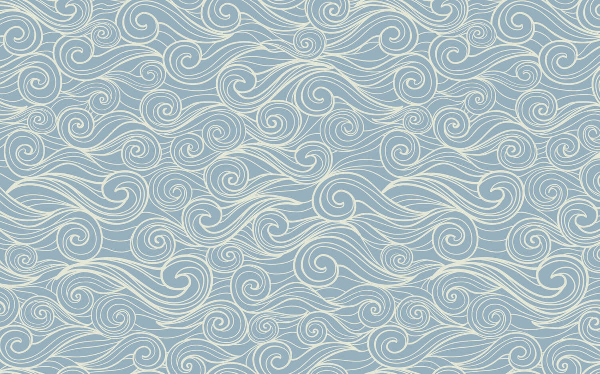 Blue Swirl Wave Wallpaper : Line Art Ocean Pattern - View 2