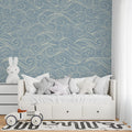 Blue Swirl Wave Wallpaper : Line Art Ocean Pattern