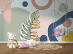 Pastel Leaf Shapes Wallpaper : Playful Abstract Kids Mural - View 3
